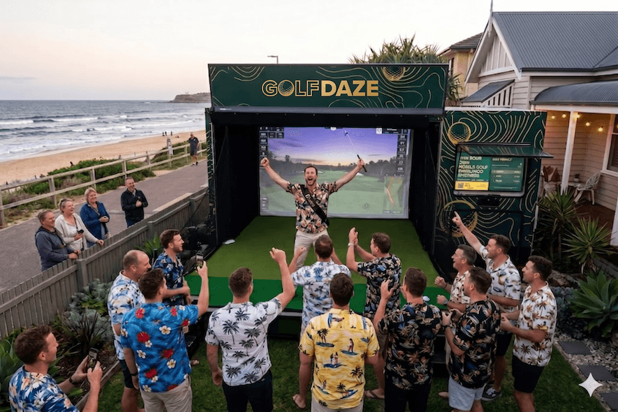 Golf Daze simulator at a bucks party golf weekend
