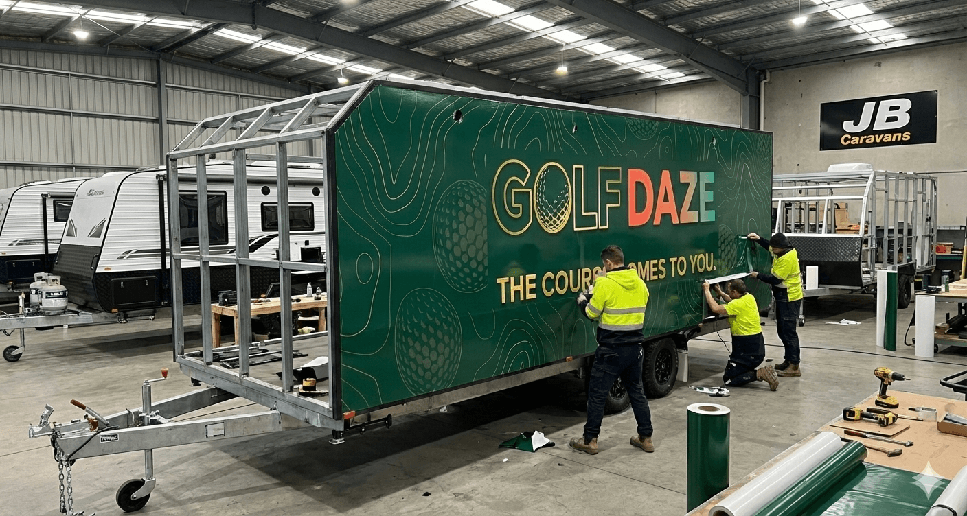 Golf Daze Full Swing KIT simulator being set up and configured