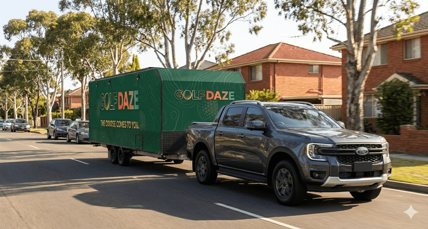 Golf Daze simulator being transported to an event in Australia