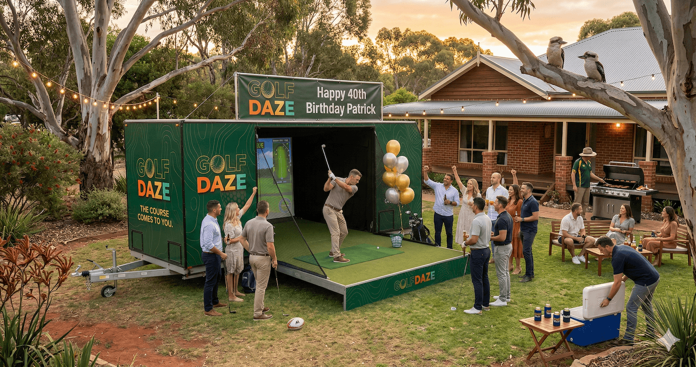 Golf Daze simulator set up at a birthday party event