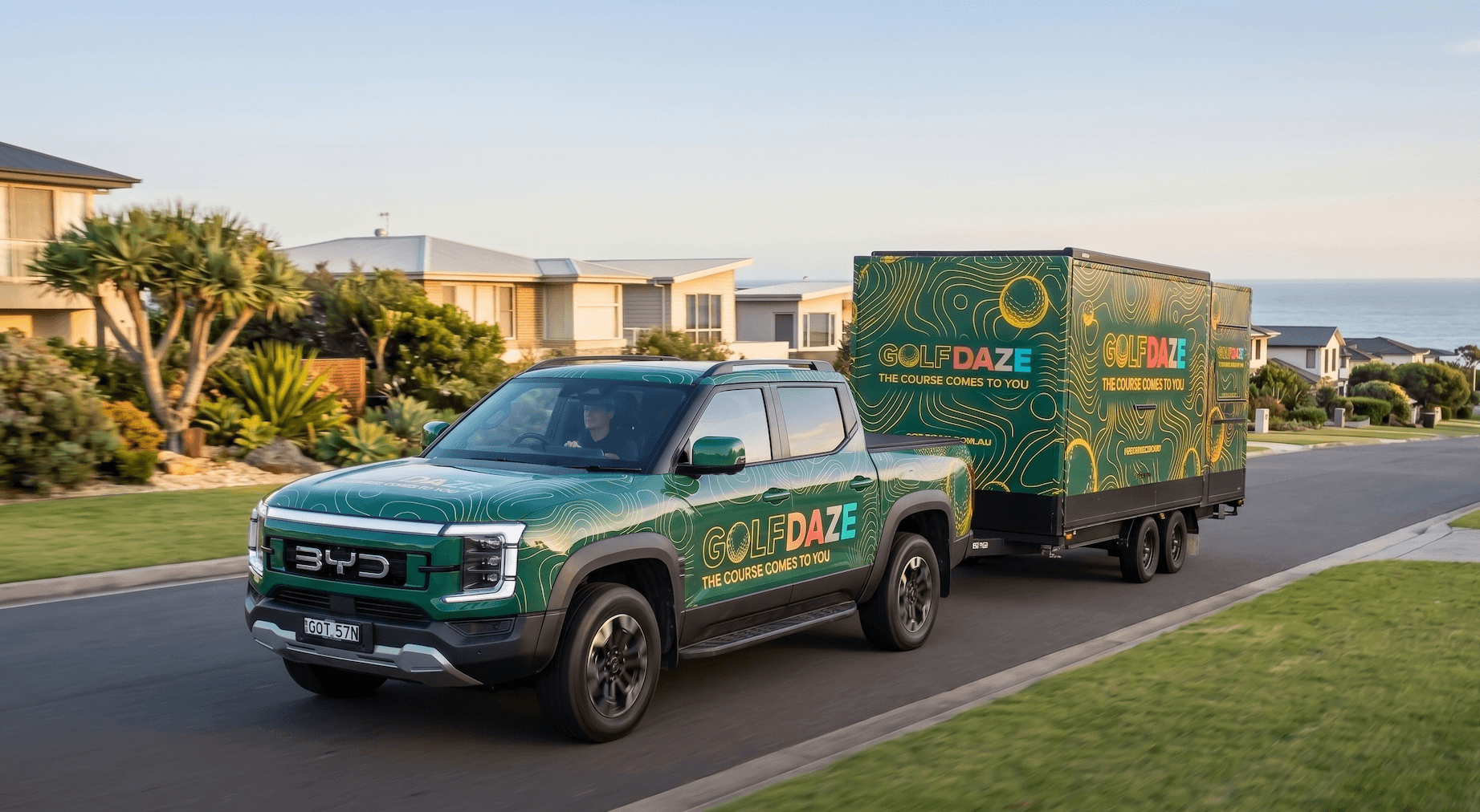 Golf Daze purpose-built JB Caravans rig on the road