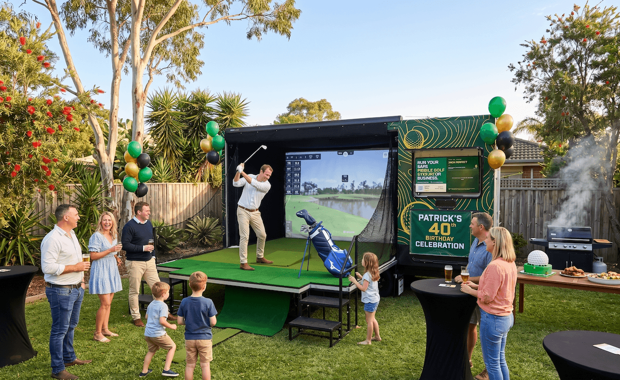 Golf Daze simulator set up at a birthday party event