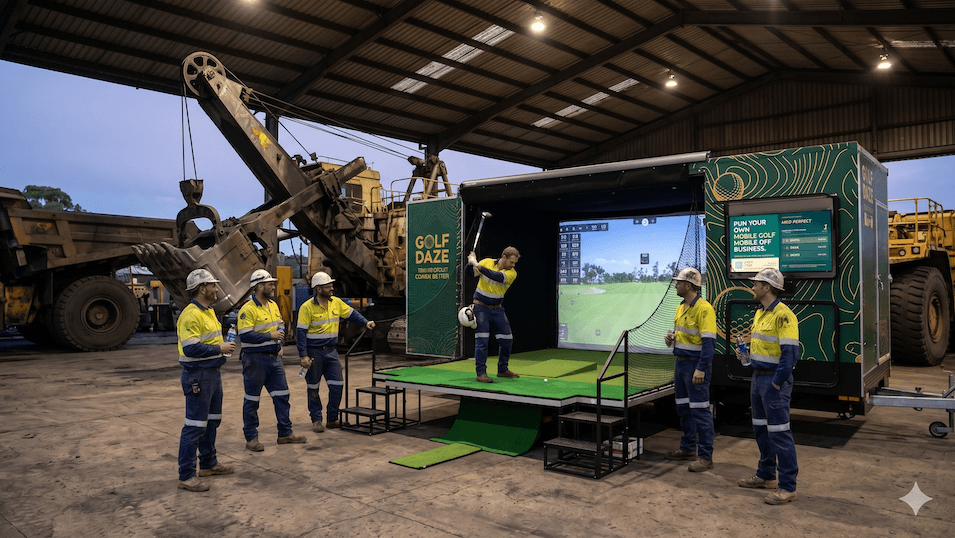 Golf Daze corporate golf simulator at a mining industry event