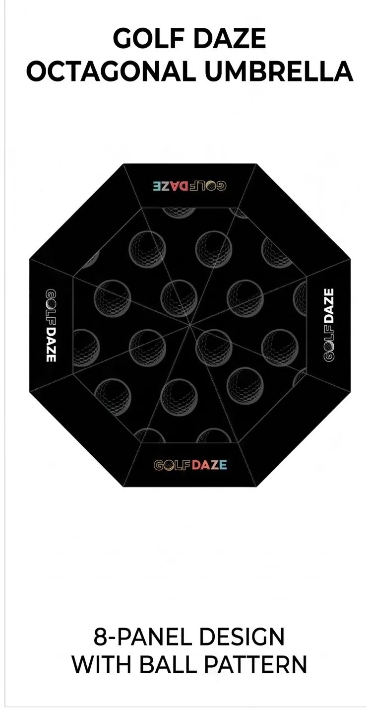 Golf Daze octagonal 8-panel golf umbrella with golf ball pattern