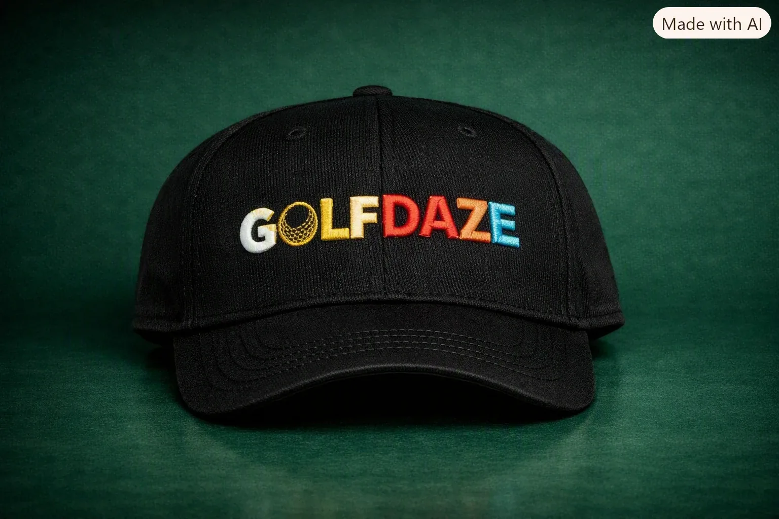 Golf Daze black cap with colour embroidered logo