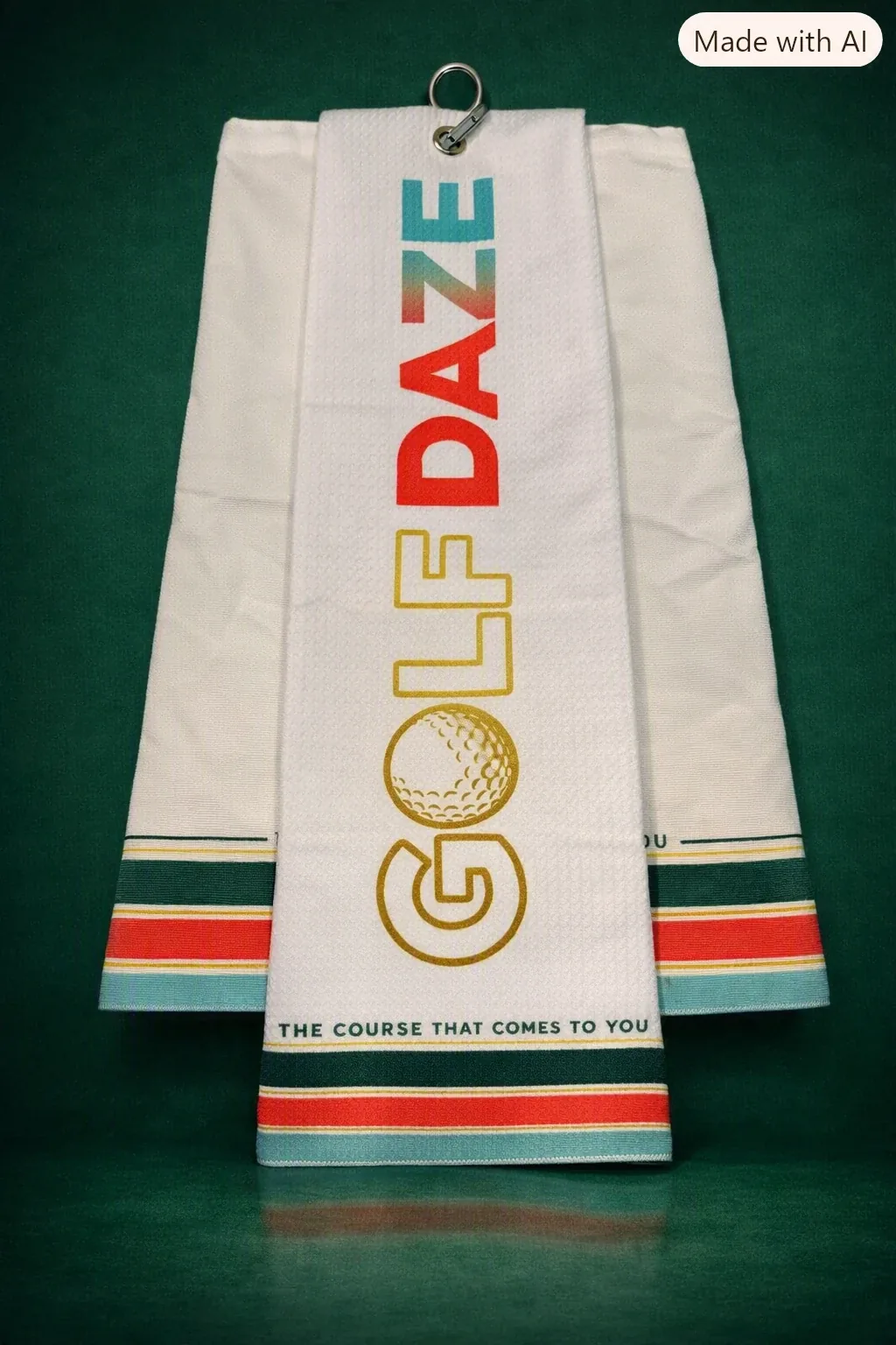 Golf Daze white waffle golf towel with clip