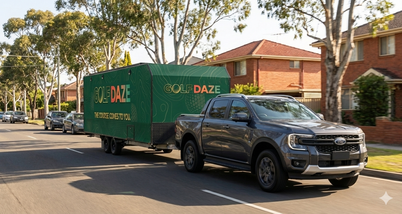 Golf Daze caravan on the road